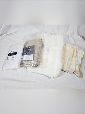 Four Panel Mixed Curtain Lot in White, Cream, Beige Assorted Sizes Sewing Fabric